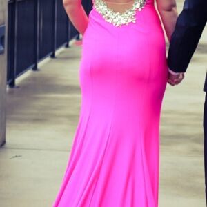 Vibrant Pink Backless Prom Gown